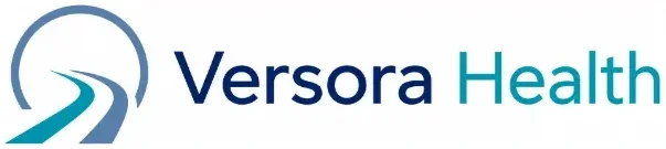 logo of Versora Health as two blue lines curving and going into a minimalistic tunnel on the left side with the words "Versora Health" on the right.